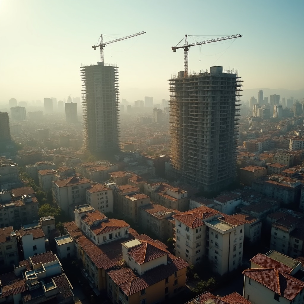 Aerial view of urban development in Chile showing construction projects and city fabric