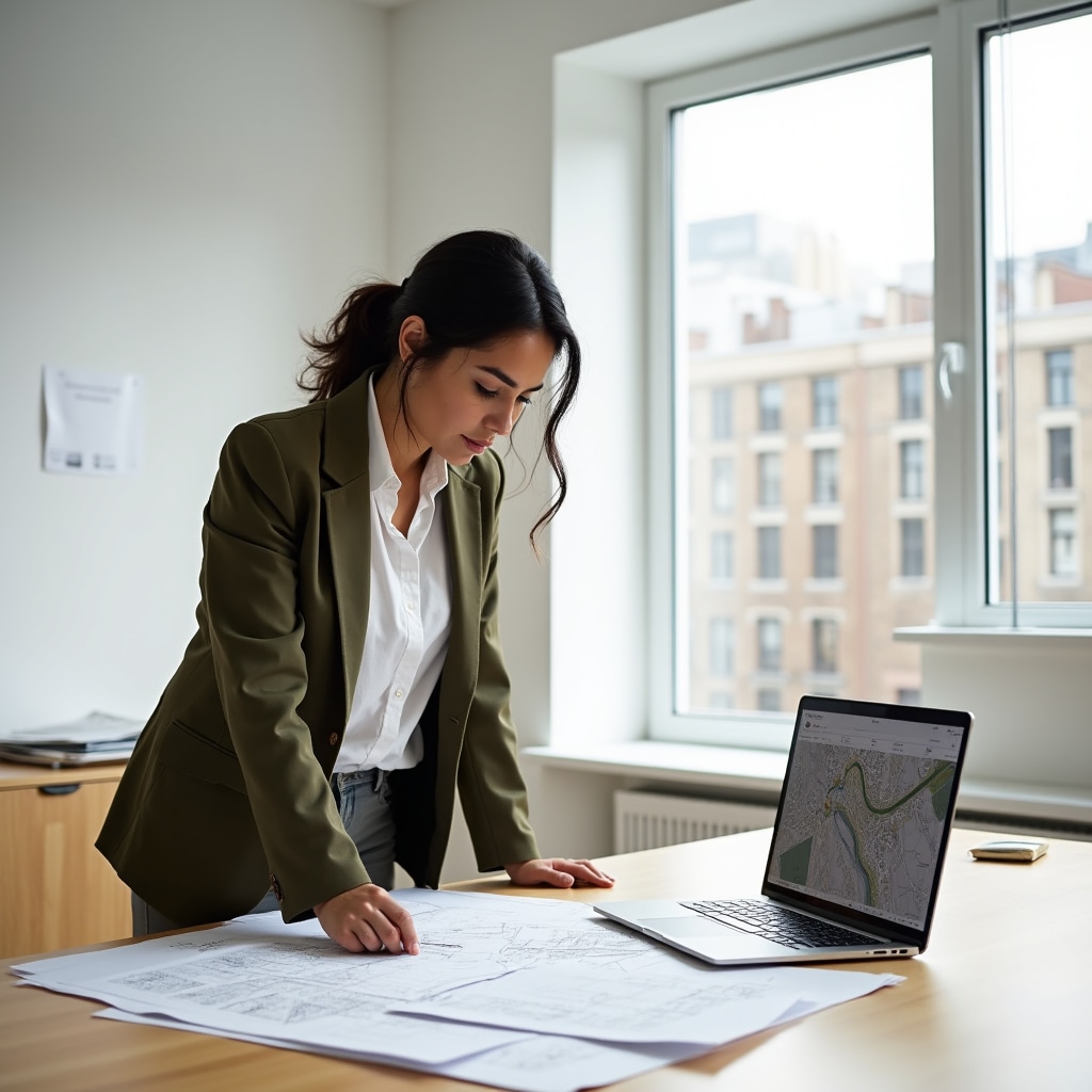 Urban analyst reviewing real estate development plans in Concepción, Chile