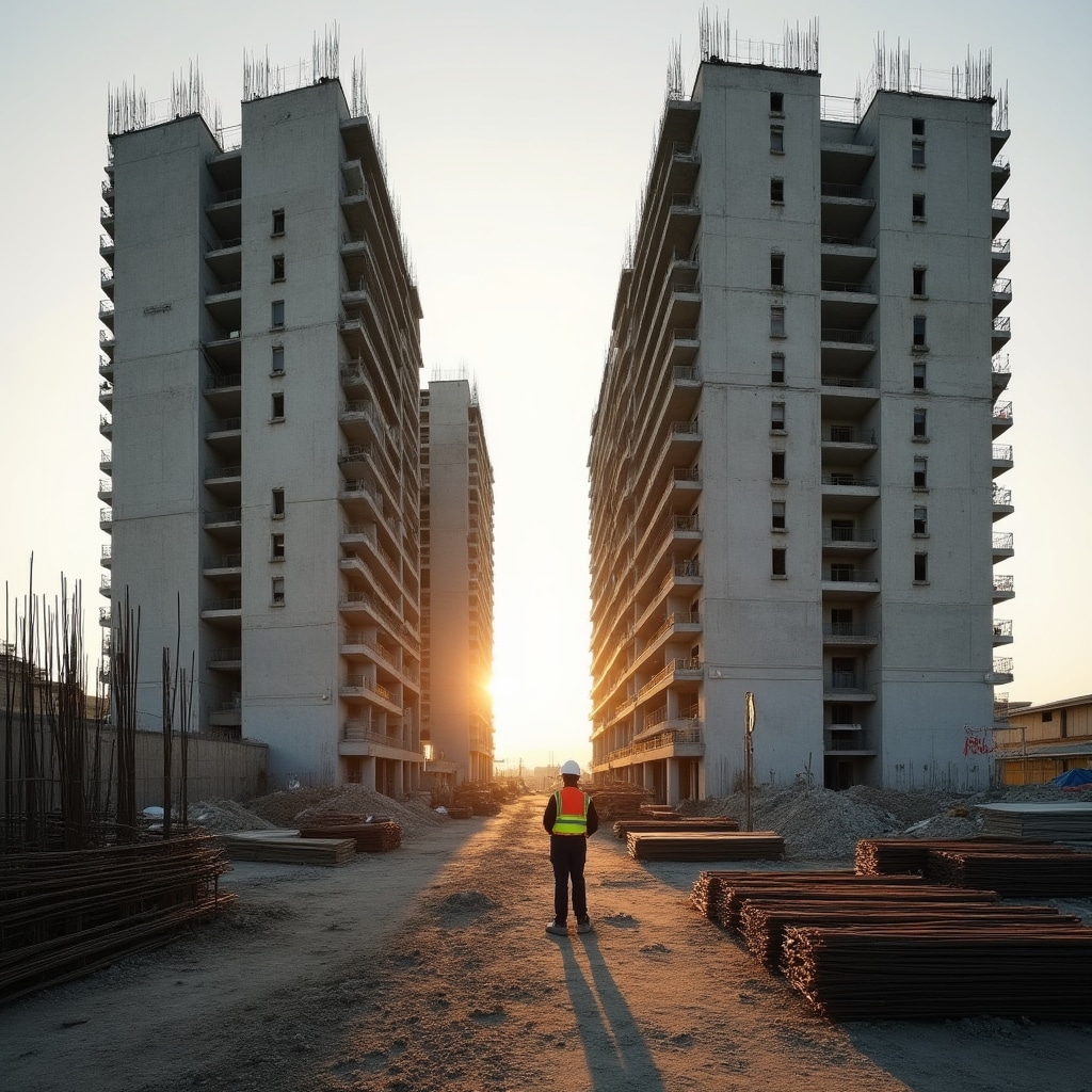 Construction site in Chile with residential towers under development showing modern building techniques
